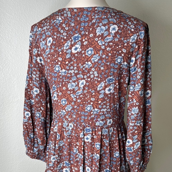 Madewell Rust Floral V-Neck Maxi Dress with Blue Flowers - Picture 8 of 11